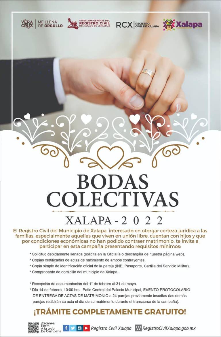 Bodas colectivas en Xalapa: ¿Cuánto costarán? Lo que debes saber para  casarte por el Registro Civil - Diario de Xalapa | Noticias Locales,  Policiacas, sobre México, Veracruz, y el Mundo